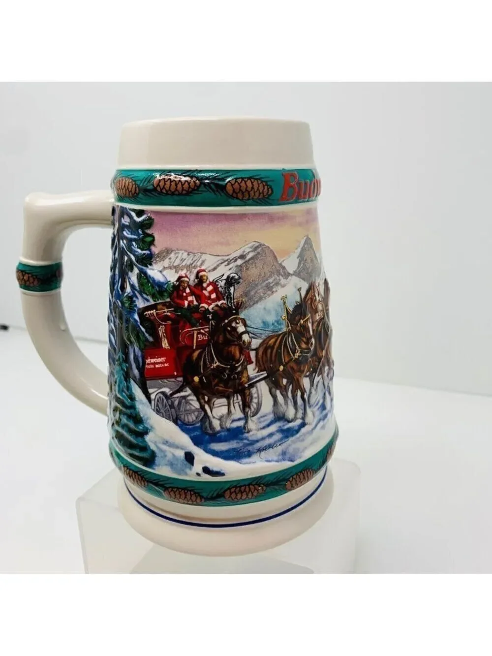 Anheuser Busch BUDWEISER BEER STEIN 3D 1993 Special Delivery Clydesdale Holiday